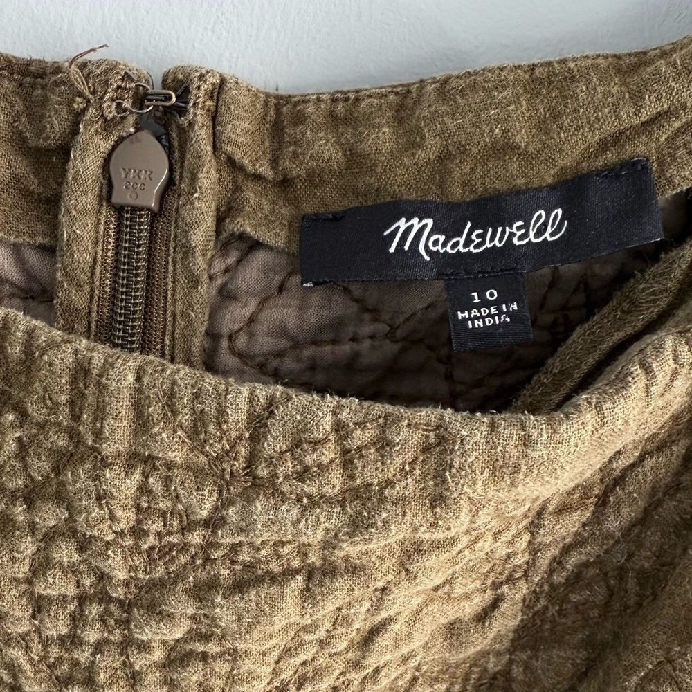 Madewell Tiered Midi Dress Quilted Hemp Blend Olive Green NH112 Size 10 Boho - Picture 9 of 15